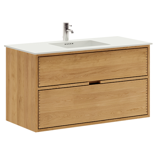 100 cm Leicht geölt Just Wood Badezimmermöbel mit 2 Schubladen und Solid Surface waschbecken
