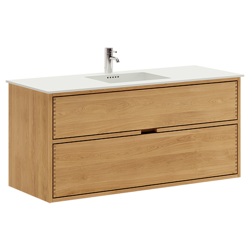 120 cm Lichtleiste Just Wood Badmöbel mit 2 Schubladen und Solid Surface Arbeitsplatte