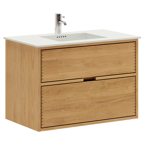 80 cm Leicht geölt Just Wood Badezimmermöbel mit 2 Schubladen und Solid Surface waschbecken