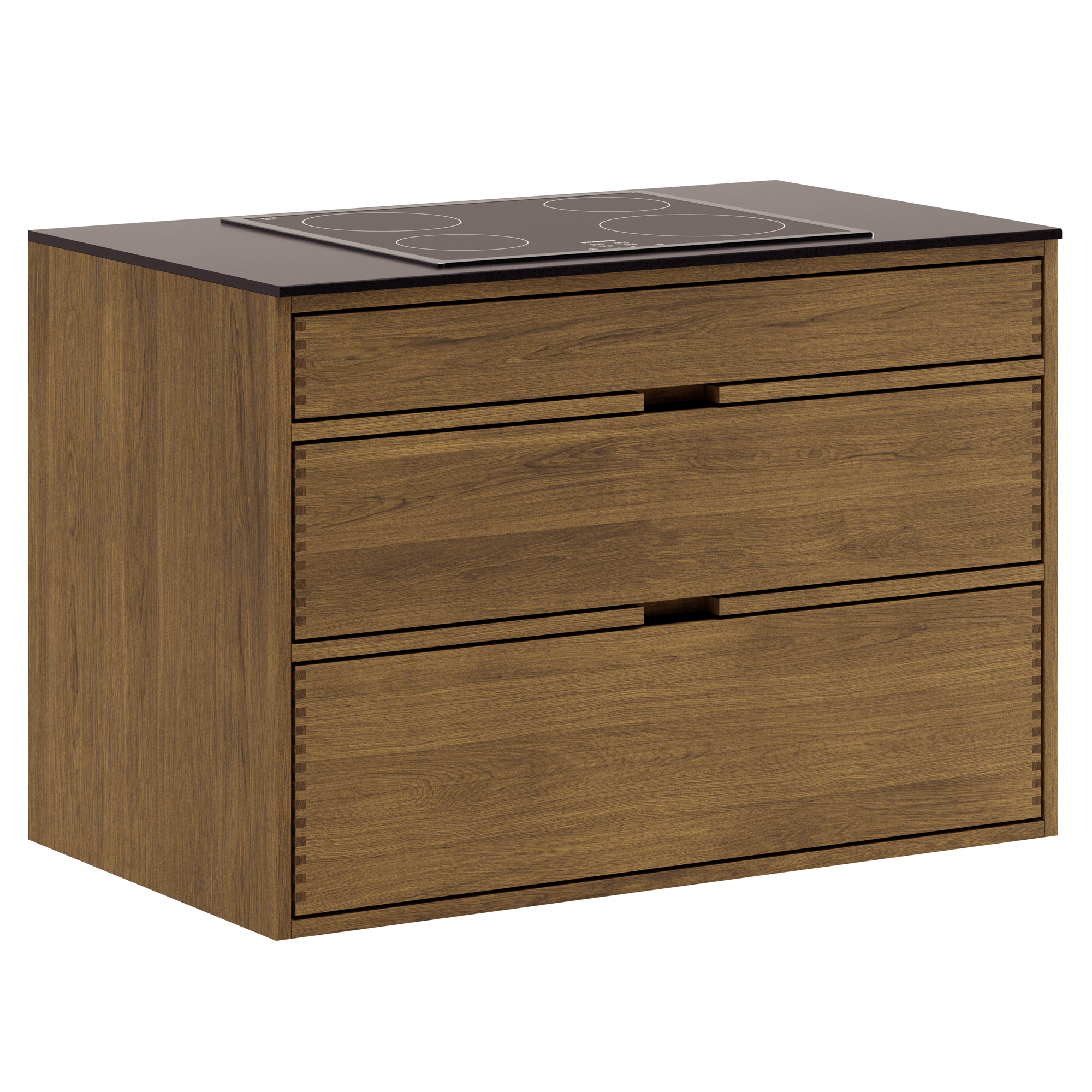 100 cm Dunkel geölt Just Wood Unterschrank 60 cm in der Tiefe, vorbereitet für Kochfeld